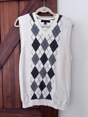 Vintage Tommy Hilfiger Men’s Cream Argyle Knit Sweater Vest